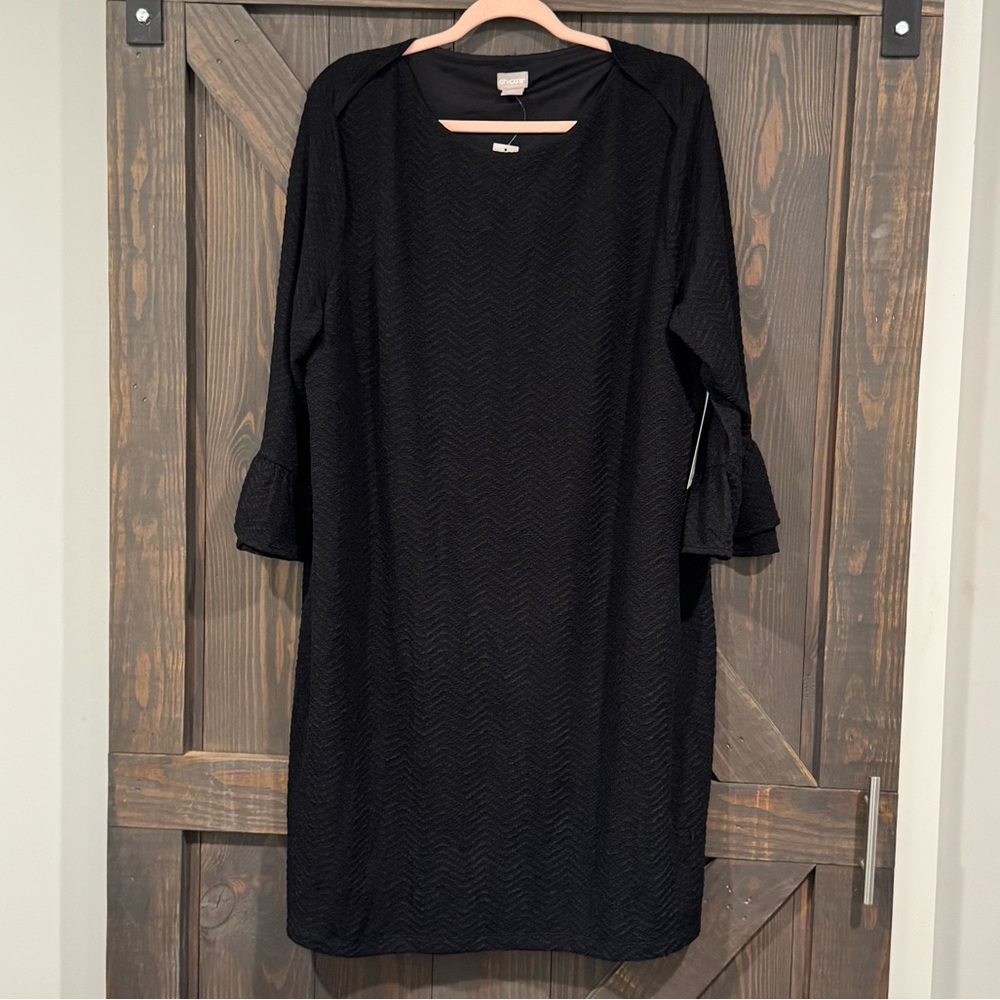 Chico’s Women’s Short‎ Dress Textured Ruffle Detail Dress Solid Black Sz XXL NWT